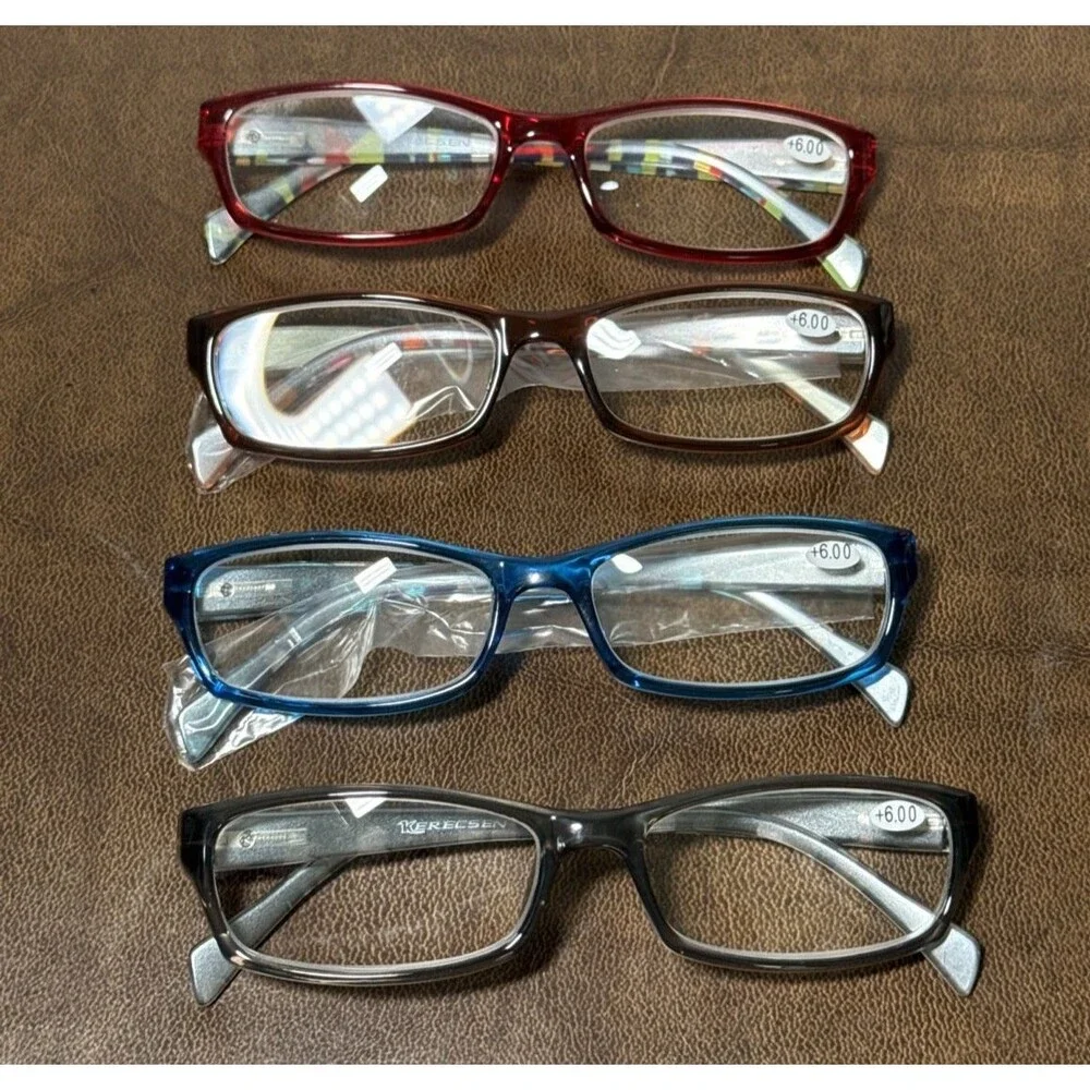 Kerecsen Reading Glasses 4 Pairs Fashion Ladies Readers Spring Hinge +6